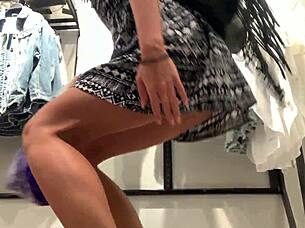 Horny ass plugs juicy pussy in public changing room squirt fail