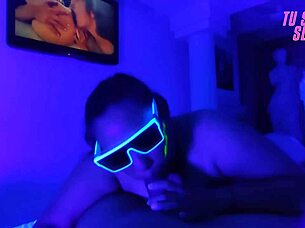 submissive girl gags on deepthroat spit in neon room