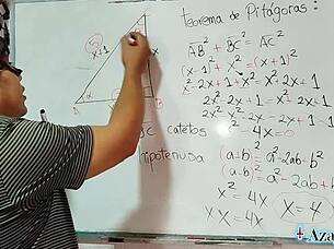 sexy math teacher nerd proves erotic pythagoras theorem with brown-eyed student!