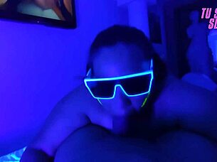 submissive girl gags on deepthroat spit in neon room