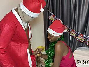 ebony teen unwraps big cock santa begging for creampie on christmas day