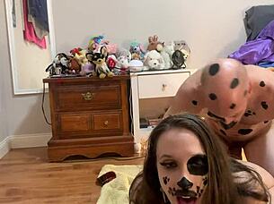 Skinny cutie takes hard puppy play fuck