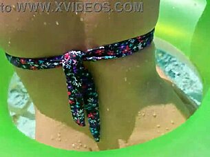 So horny I rubbed my wet pussy on the pool stair railing!