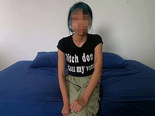 Blue-haired nymph fucks hard, ready for more?