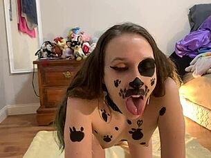 Skinny cutie takes hard puppy play fuck