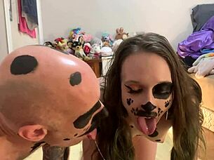 Skinny cutie takes hard puppy play fuck