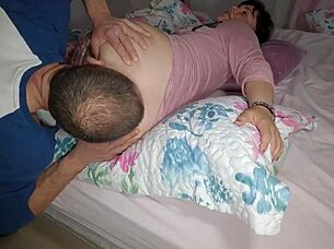 Stuffing Horny Stepmom's Hairy Pussy Full of Cum Close-Up