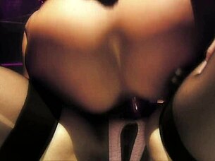 Lesbian Mistress Pounds Slave's Tight Pussy with Massive Strapon Dildo Licking