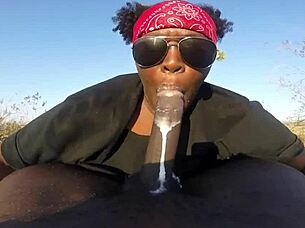 Public 4TH JULY SLoppy DEEPTHROAT on HUGE BLACK COCK Cumshot