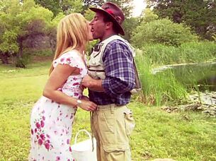 wife sneaks cumshot blowjob while hubby fishes