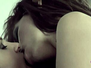 sultry brunette babe fingers tight pussy dreaming of lesbian heels climax