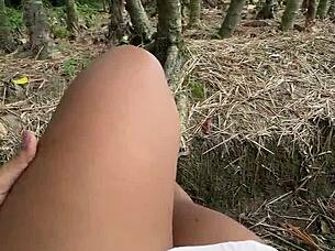 lonely latina sneaks to woods fingering juicy pussy alone