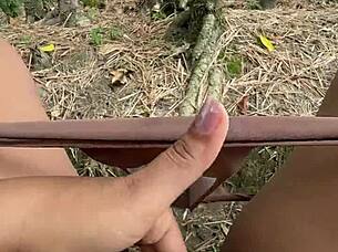 lonely latina sneaks to woods fingering juicy pussy alone