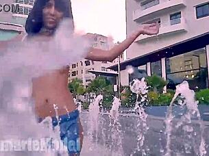 Hairy Latina Babe Flashes Wet Pussy Under Miniskirt Publicly