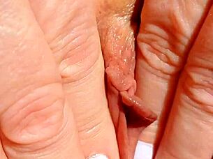 Mature Blonde Wife's Close-Up Shaved Pussy Massage and Spread