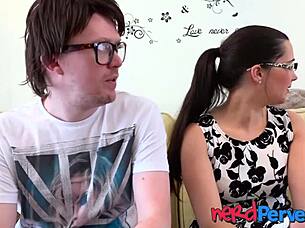 cute nerdy babe with glasses sucks cock skillfully