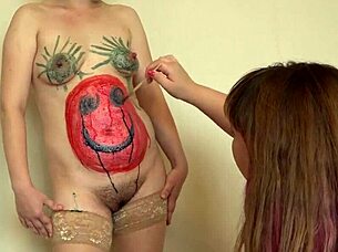 body painted fat milf and chubby girlfriend play lesbian games!