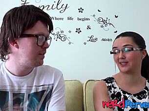 cute nerdy babe with glasses sucks cock skillfully