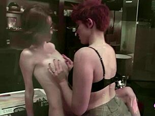 Bossy redhead seduces fucks submissive brunette secretary pussy