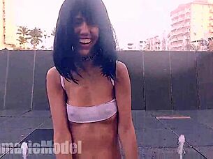 Hairy Latina Babe Flashes Wet Pussy Under Miniskirt Publicly