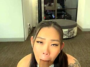 Naughty Asian Schoolgirl Gags on Huge Cock Creampie Fuck
