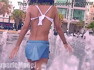 Hairy Latina Babe Flashes Wet Pussy Under Miniskirt Publicly