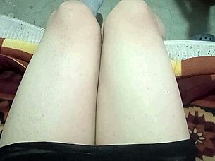 step cousin sneaks panty-free under table flashing cute legs