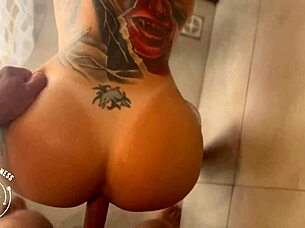 Redhead brazilian fucked hard on bathroom floor by husband