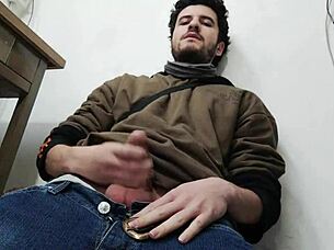 sneaking around shop stroking my monster cock to massive cumshot