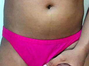 crossdressing amateur strokes hungrily in erotic panties alone?