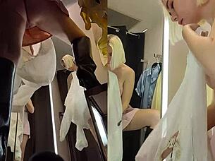 blonde big tits pussy spied in public changing room