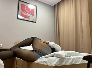 turkish stepmom teases stepson with pantyhose wet masturbation show