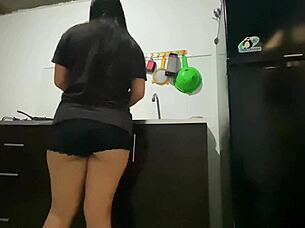 Colombian latina's huge ass seduces for kitchen doggystyle pounding
