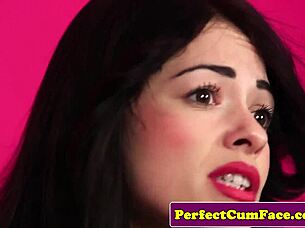 Glam Petite Beauty Sucks Cock for Explosive Facial Cumshot!