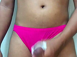 crossdressing amateur strokes hungrily in erotic panties alone?