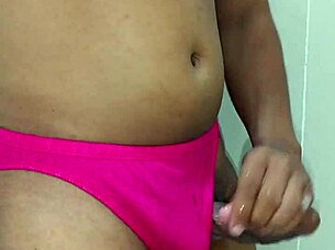 crossdressing amateur strokes hungrily in erotic panties alone?