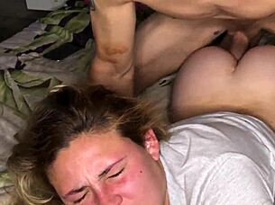 Her tight ass hurts but young blonde craves rough anal orgasm screams