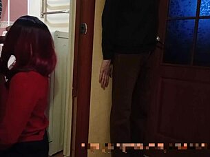 redhead slut cheats at party while lover watches cumshot
