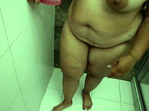 latina mommy squirts pussy in steamy shower masturbation