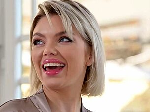 blonde winter ashby swallows cum after sensual massage, deepthroat and cowgirl ride.