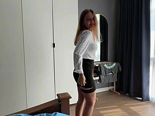 early morning doggystyle creampie before juicy secretary's big tits job interview