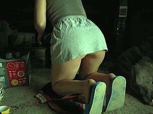 hot upskirt flashing miniskirt panties while teasing chores 😈