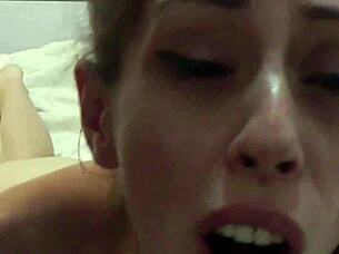Candie Cross stares as deep fuck ends facial white