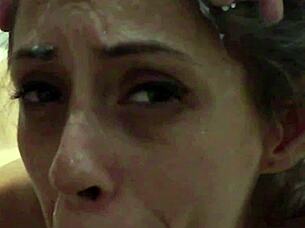 Candie Cross stares as deep fuck ends facial white