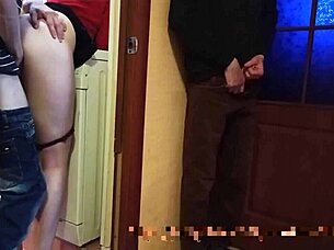 redhead slut cheats at party while lover watches cumshot