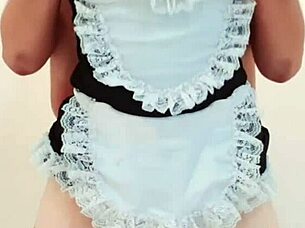 Cosplay maid's juicy shaved pussy ripped open for dripping creampie in doggystyle!
