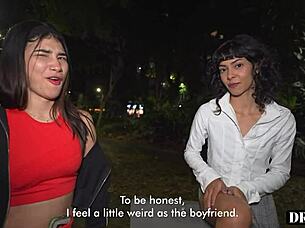 park pickup leads to submissive latina's rough anal threesome outdoors.