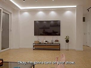 tricked blonde to flash tits then fuck tight pussy