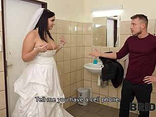 sexy bride sneaks away to fuck stranger hard in locked toilet