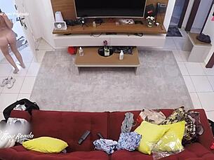 trying clothes, i suck delivery boy till he creampies my tits